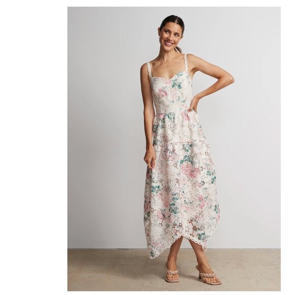 NEW New York &‎ Company Women Lace Dress Medium Tiered Eyelet Cottagecore Event - Picture 1 of 16
